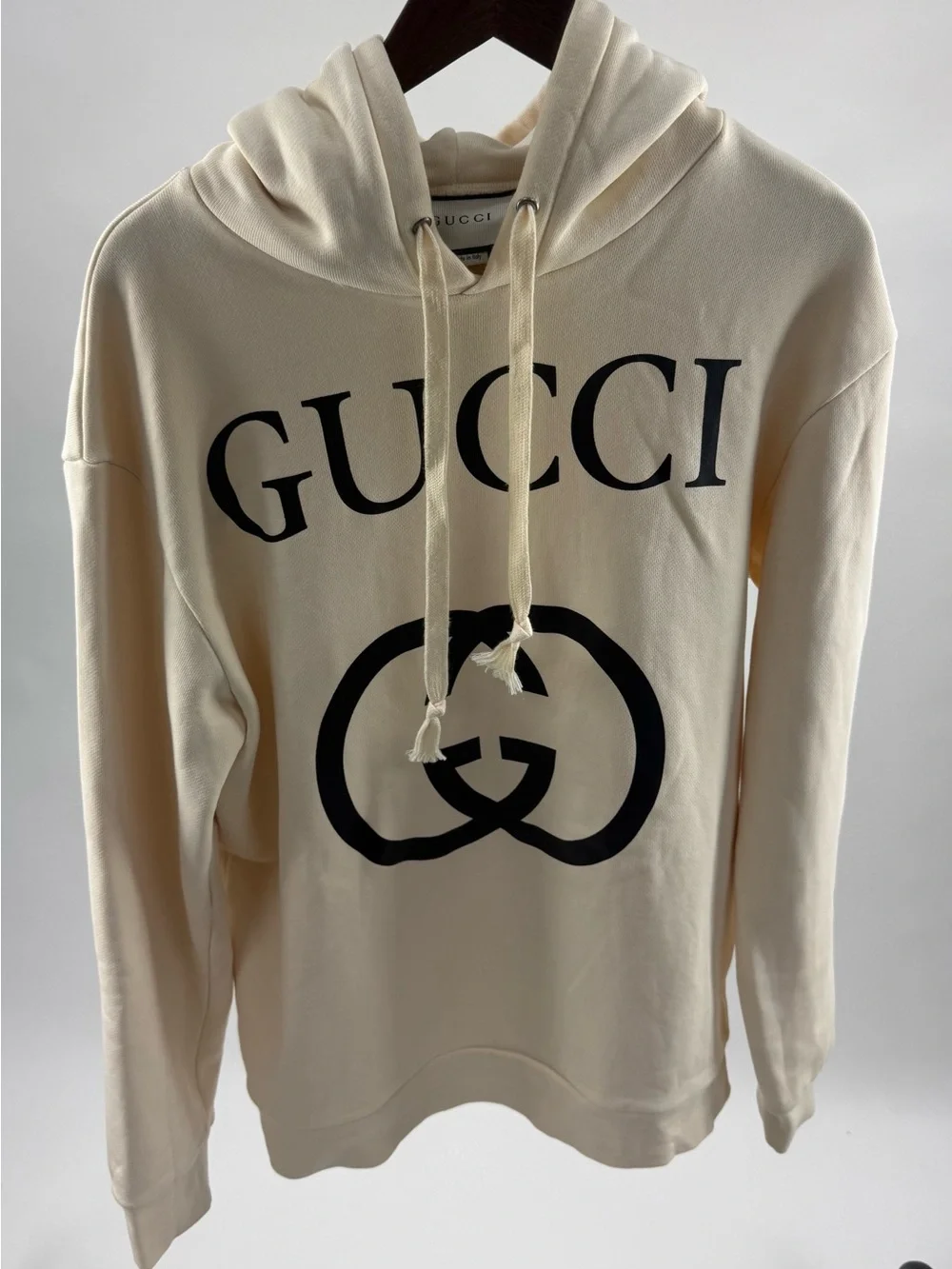 Gucci Cream Crewneck Hoodie with Black Logo